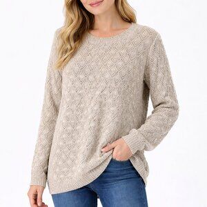 VTG Ferguson’s Sport’e Women’s L light brown Open Knit Cable Sweater Long Sleeve